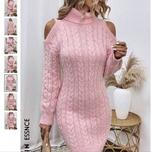 Shein turtle neck cold-shoulder   cable knit  sweater dress